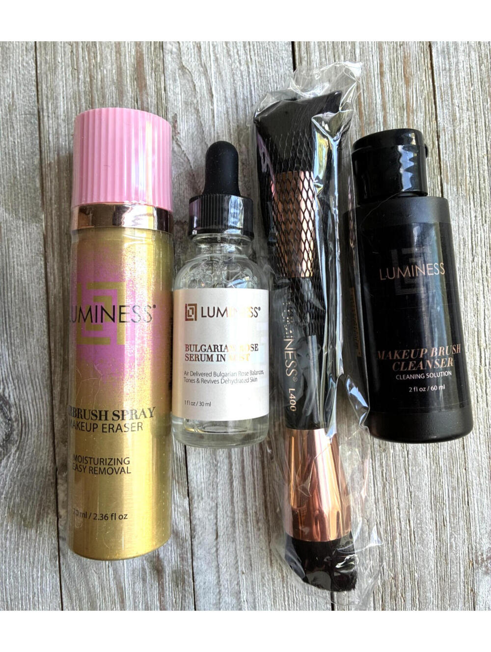 New Luminess Airbrush Spray Make Up Eraser + Rose Serum, Brush, & Brush Cleaner